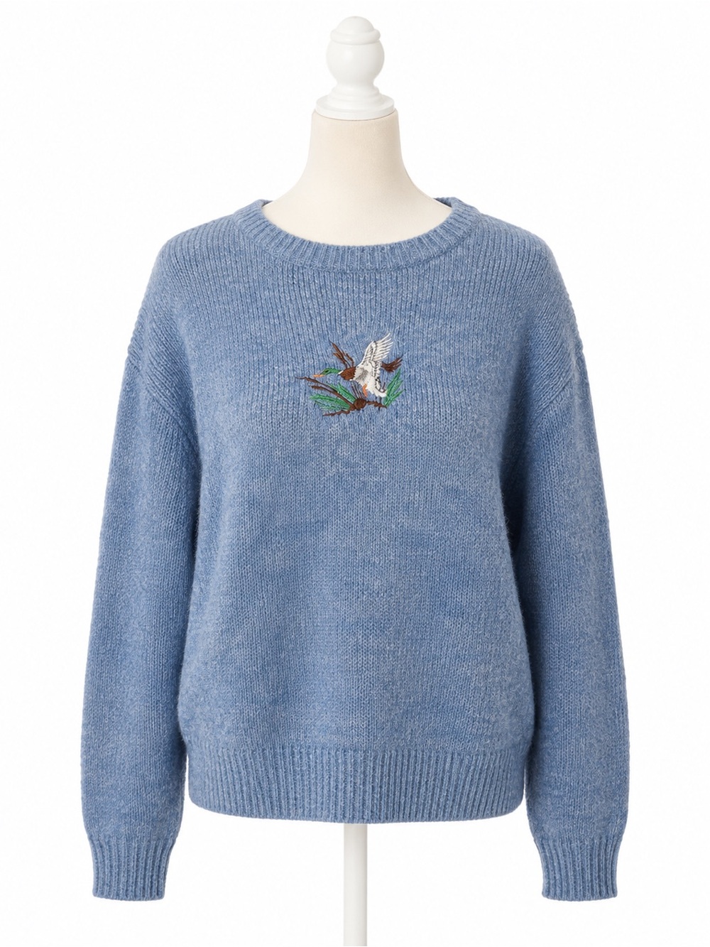 Vintage Flying Scotsman Duck Embroidered Wool Blend Sweater Women’s Large Blue